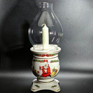 Night Before Christmas Hurricane Candleholder 12" porcelain Santa taper '91 vtg